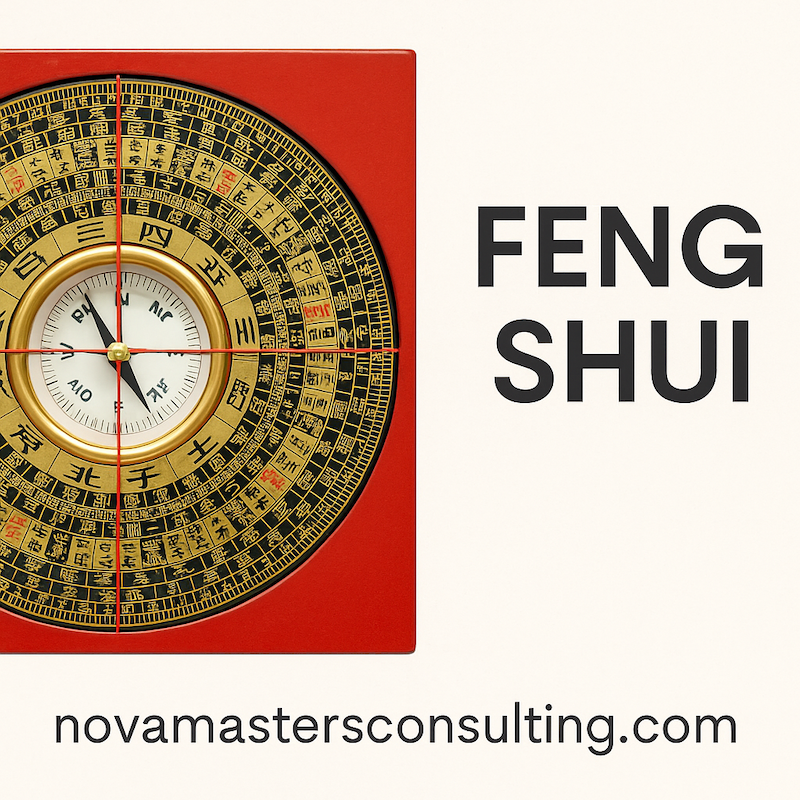 Feng Shui compass Luopan with novamastersconsulting.com branding